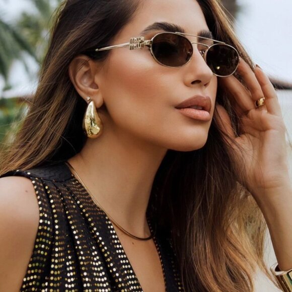 🕶️ New Miu Miu MU54ZS 7OE09Z Sunglasses - Brass Gold Frame, Dark Brown Lenses - Picture 4 of 12